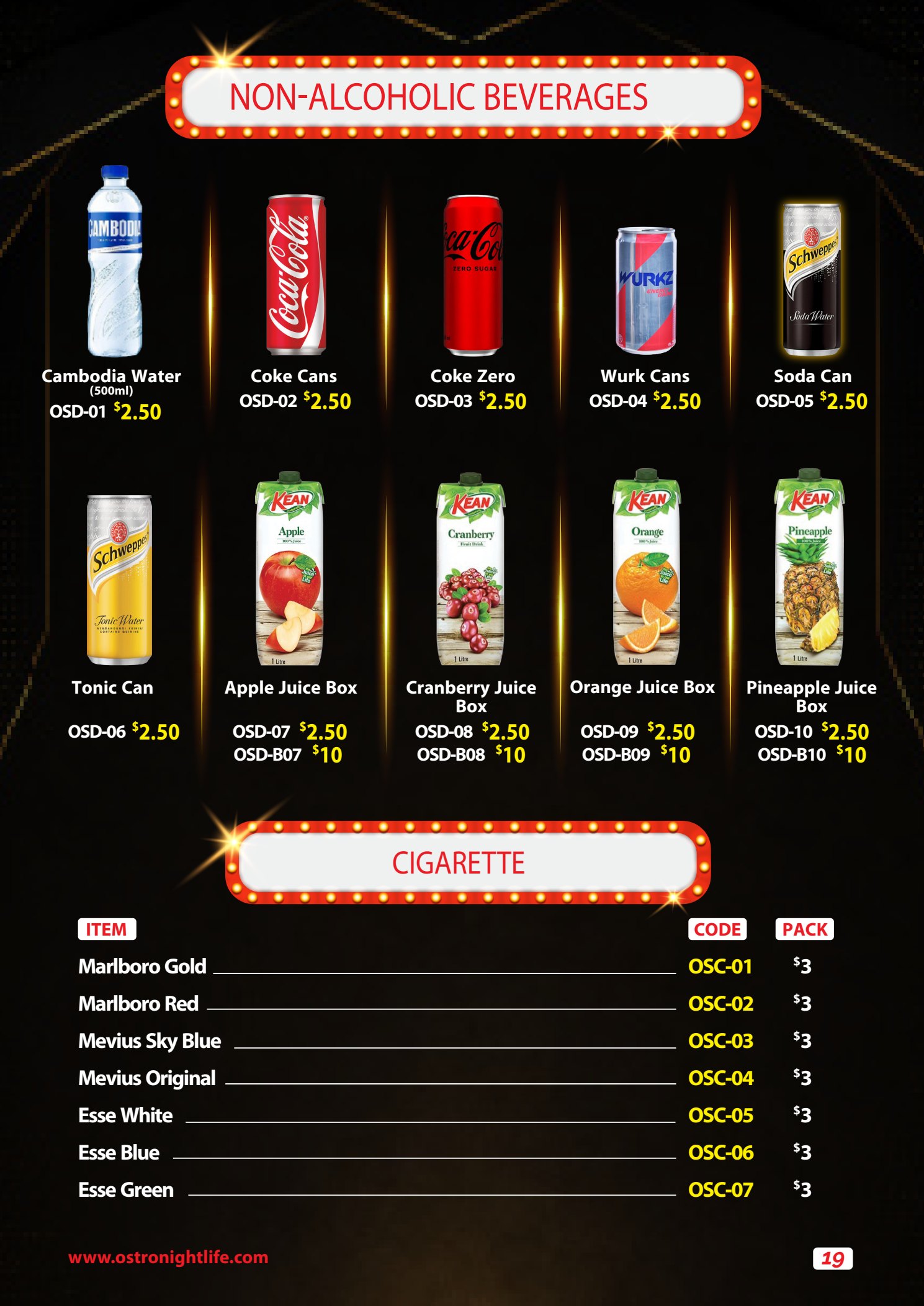 Ostex Bar 136 non-alcoholic beverages and cigarettes